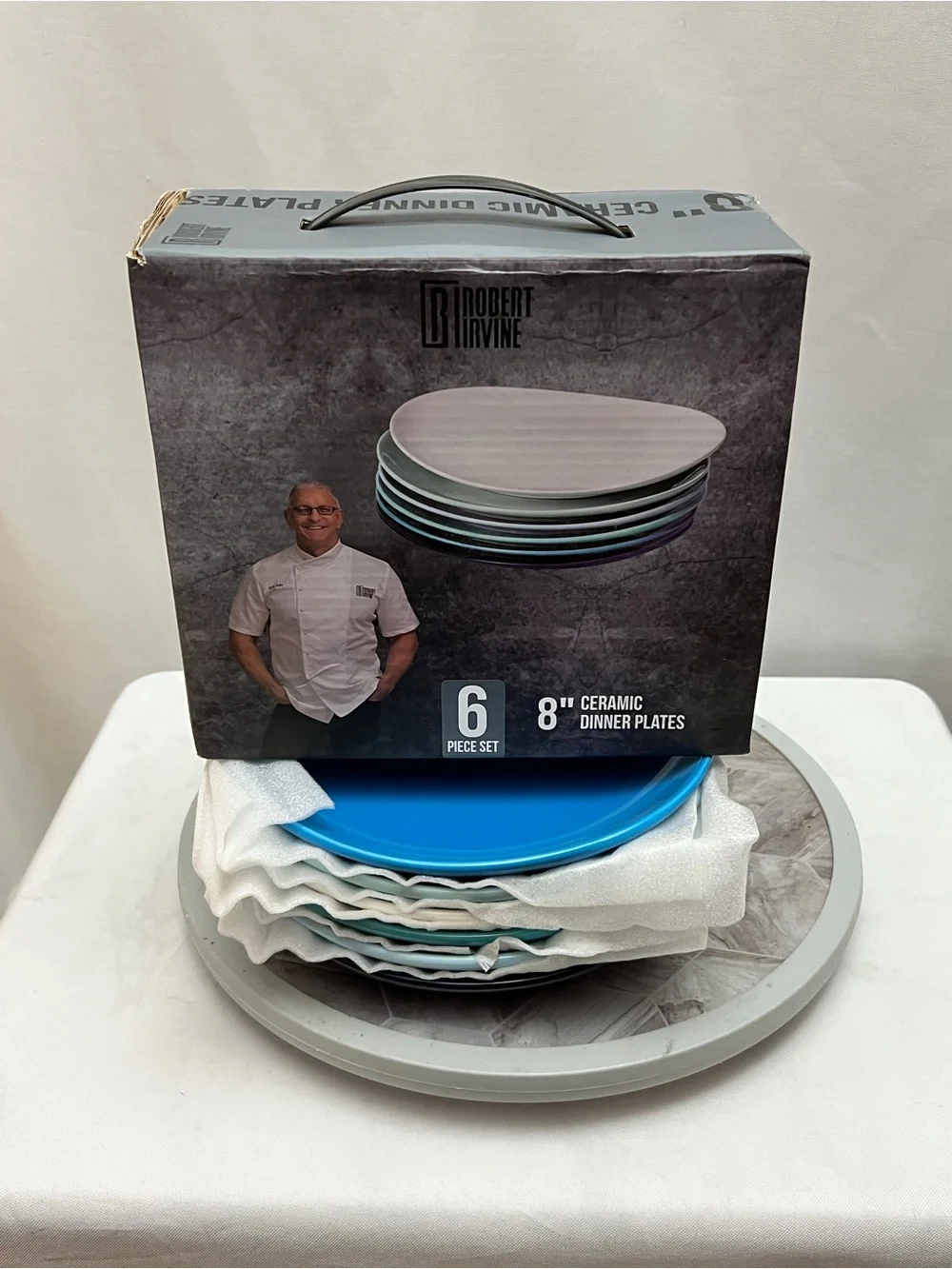 Robert Irvine 6 Piece 8” Ceramic Dinner Plates Multicolor Blue Green Set